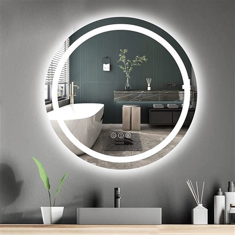 Amorho Led Bathroom Mirror Round 28 Backlit Front Lights Circle Dimmable Vanity