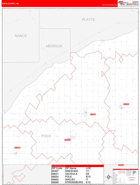 Polk County Ne Zip Code Wall Map Red Line Style By Marketmaps