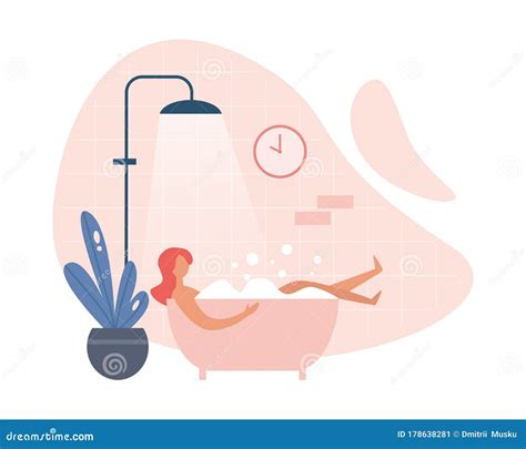 Modern Woman Taking Hot Bath At Home Stock Vector Illustration Of Routine Foam 178638281