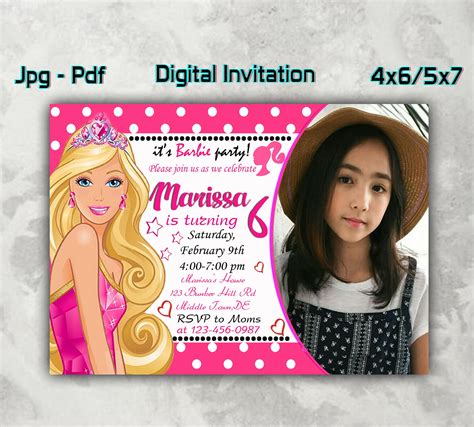 barbie birthday invitations barbie invitation digital barbie etsy