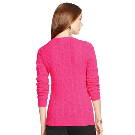 Lyst Polo Ralph Lauren Cable Knit V Neck Sweater In Pink