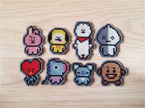 Bt21 Characters Cross Stitch Choose Between Keychain Charm Pin Or