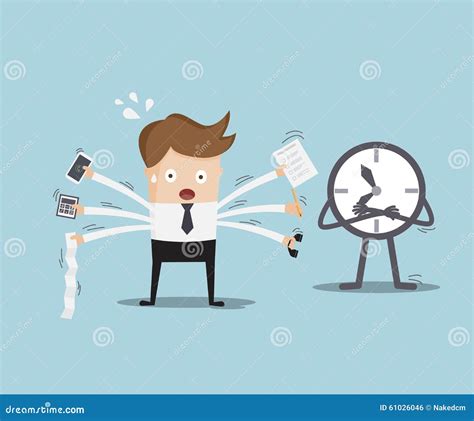 Businessman Busy With Time Stock Vector Illustration Of Task 61026046