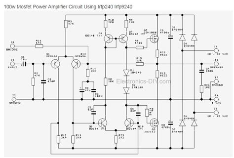 For rectification, purposes use 35amps bridge metal diode and use a capacitor of 4700uf at least. 100W Mosfet Power Amplifier Circuit Image - Home Wiring Diagram