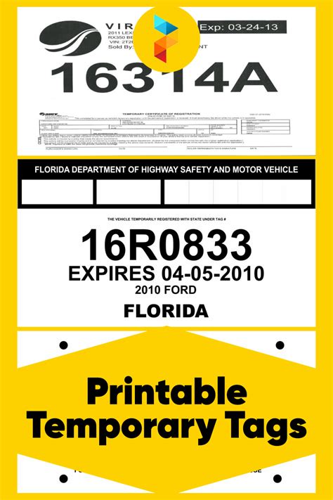Printable Blank Florida Temporary Tag Printable World Holiday