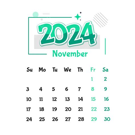 November 2023 Monthly Calendar Vector November 2024 Calendar November