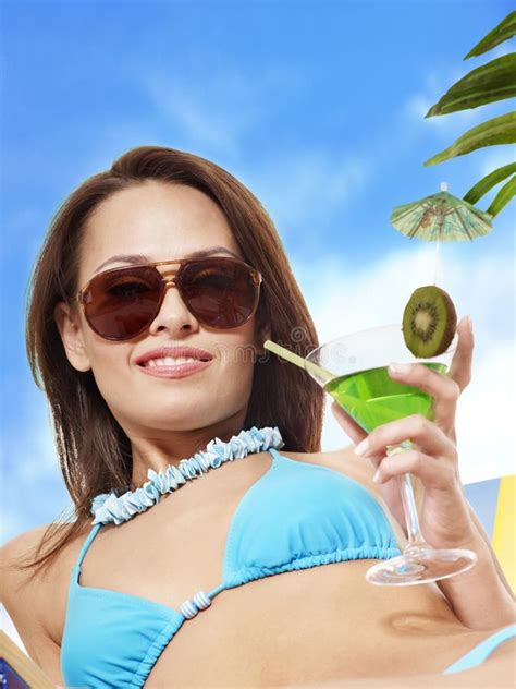Girl In Bikini Drinking Cocktail Stock Image Image Of Glass Carefree 19972133