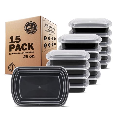 Freshware Meal Prep Containers 15 Pack 1 Compartment Food Storage