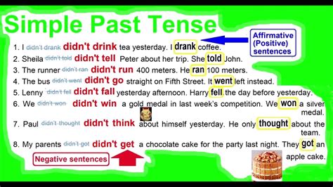 Negative Past Simple Tense Examples Irregular Verbs Esl Youtube