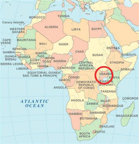 Uganda on a world map. IVHQ Review + Volunteering Abroad + Responsible Volunteering