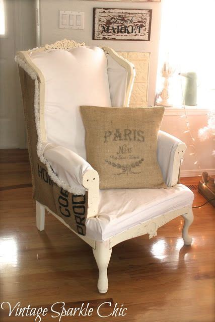 Vintage Sparkle Chic Shabby Chair Redo With Burlap Grain Sack Chair