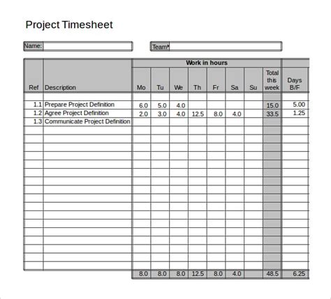 20 Project Timesheet Templates And Samples Doc Pdf Excel