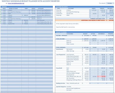 Household Budget Planner ~ Template Sample