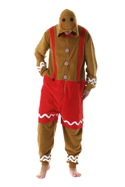 Followme Mens Adult Onesie Holiday Microfleece Jumpsuit One Piece Pajamas Gingerbread Man Xx