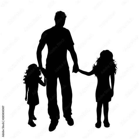 Vector Silhouette Of Father With His Daughter On White Background