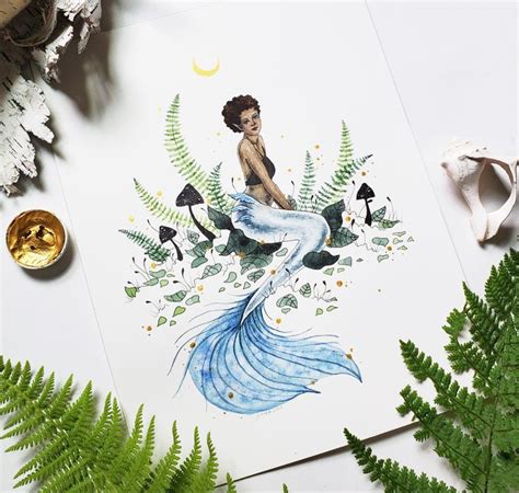 Mermaid Art Original Watercolor And Ink Painting Of Tails Etsy In 2023 Mermaid Art