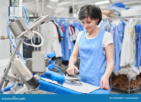 Worker Laundry Ironed Clothes Iron Dry Stock Photo Image Of Cleaners