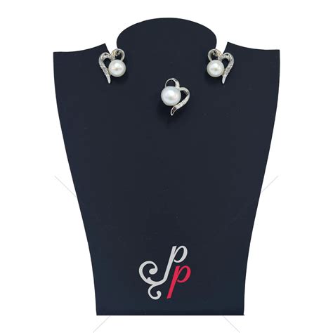 stylish pearl pendant and earrings set in korean white metal