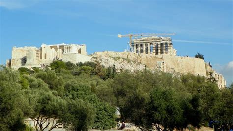 Greece Athens Filopappou Hill View Of Acropolis Stock Photo Image