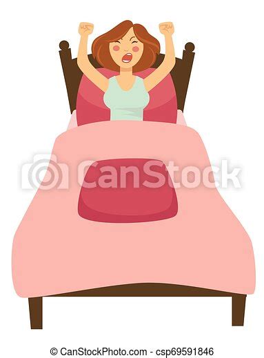 Woman Morning Waking Up Isolated Female Character In Bed Waking Up Woman Morning Isolated
