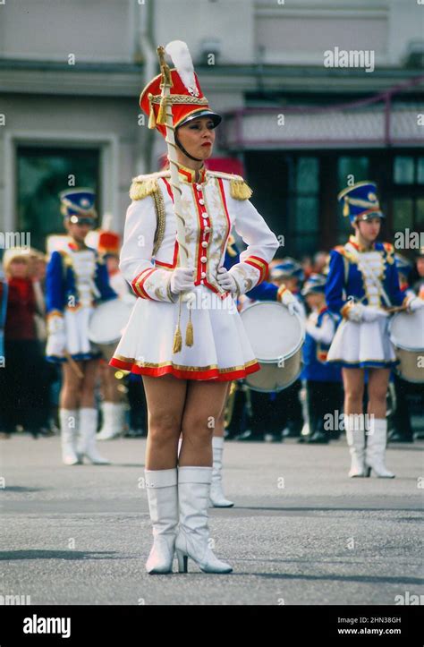Drum Majorette Leading The Annual City Day Parade In Yaroslavl Russia