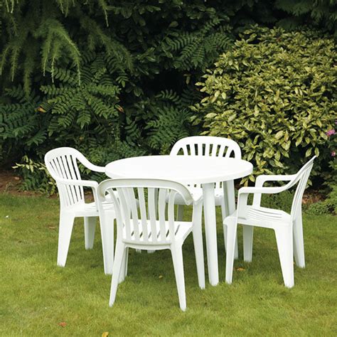 The classic plastic garden chair is a much maligned but perennially popular outdoor furnishing item that has a place in every setting. White Patio Table
