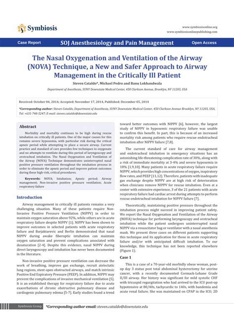Pdf The Nasal Oxygenation And Ventilation Of The Airway Nova