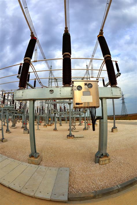 High Voltage Switchyard In Fisheye Perspective Stock Photo Image Of