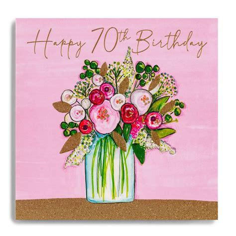 Hand Finished Vase Of Flowers 70th Birthday Card Karenza Paperie
