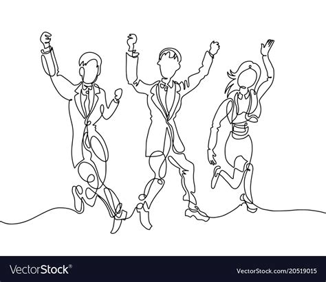 Line Drawing Three Happy People Two Men And Vector Image