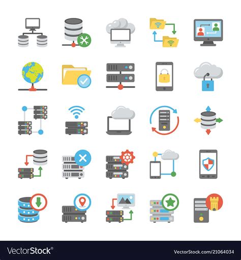 Data Storage And Databases Flat Icons Royalty Free Vector