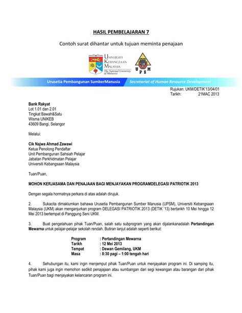 Pdf Contoh Surat Dihantar Untuk Tujuan Meminta Penajaan Ifolio