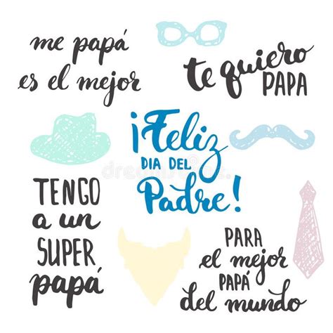 Fathers Day Lettering Calligraphy Phrases Set In Spanish