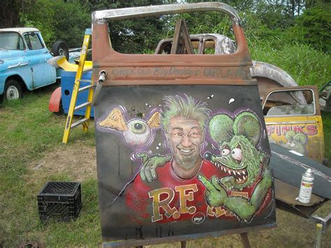 Ed Roth Portrait Rat Fink And Flying Eye Hand Painted On Old Car