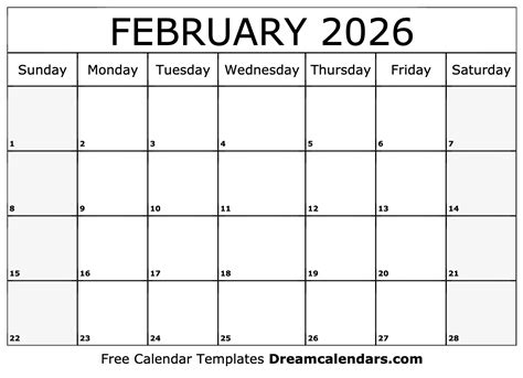 February 2026 Calendar Free Blank Printable Templates