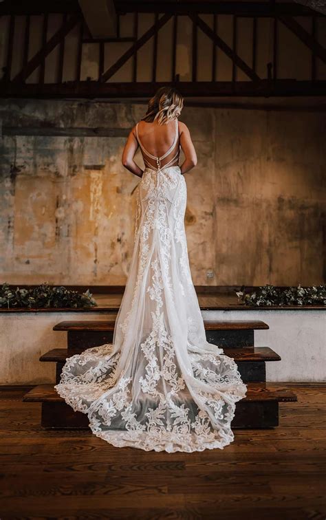 Lace Column Wedding Dress With Beaded Embellishments Essense Of