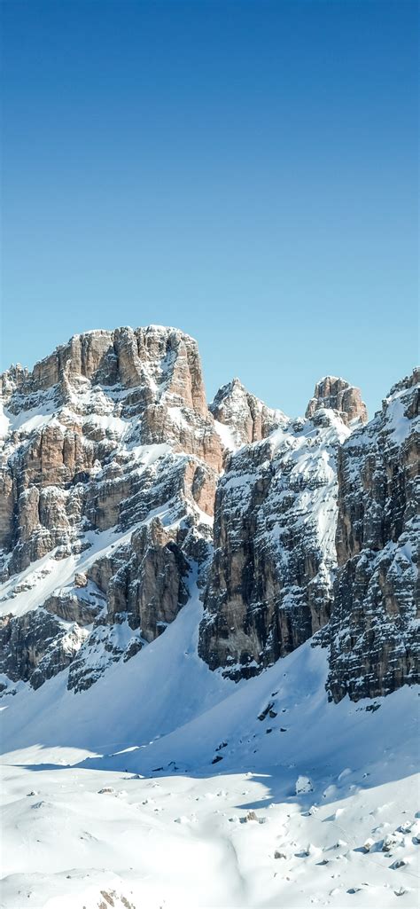 Dolomites Wallpaper 4k Clear Sky Mountain Range Sunny Day Winter