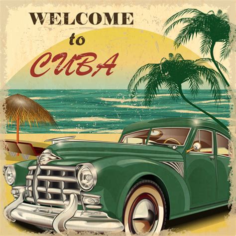 Classic Cars And Travel Vintage Poster Vector Free Vector In