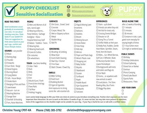 Puppy Sensitive Socialization Checklist - The Puppy Care Company