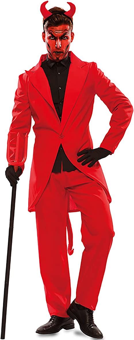 Mens Devil Lucifer Costume Red Suit Satan Halloween Theater Carnival