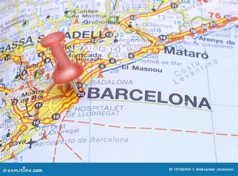 Destination Barcelona On The Map Of Spain Royalty Free Stock