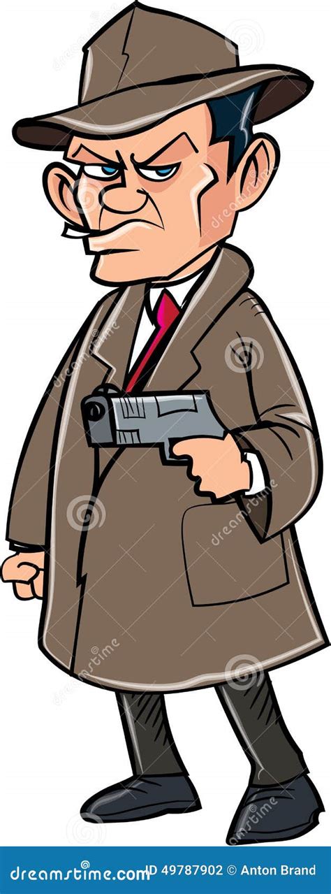 Cartoon Secret Agent With A Hat And Gun Stock Illustration