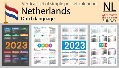 Dutch Vertical Pocket Calendar For 2023 Week Starts Sunday Stock