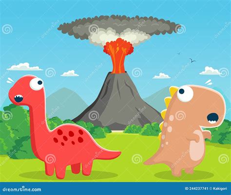 Dinosaurs Volcanic Eruption Stock Vector Illustration Of Cretaceous
