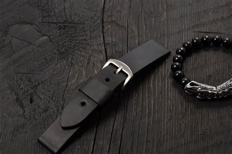 Handmade Leather Mens Watch Strap Black 16mm 18mm 20mm 21mm Etsy Uk