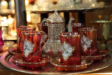 Traditional Turkish Tea Set At Grand Bazaar In Istanbul Stock Photo