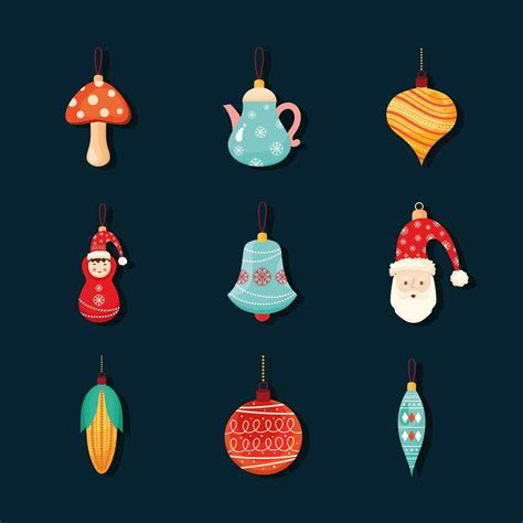 Nine Christmas Decorations Icons 5332108 Vector Art At Vecteezy