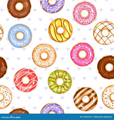 Donut Vector Set Tasty Sweets Illustration Seamless Background Stock