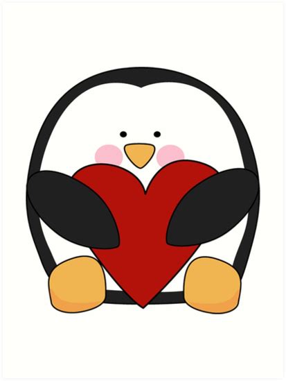 Valentines Penguin Holding Heart Art Prints By Av08tp Redbubble