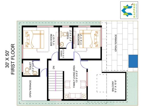 Floor Plan For 30 X 50 Plot 4 Bhk1500 Square Feet166 Square Yards Happho